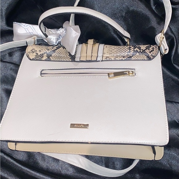 Aldo ANNIEBROOK Cream, tan and Snake Print Shoulder Bag. Elegant accent bow. - Picture 8 of 15